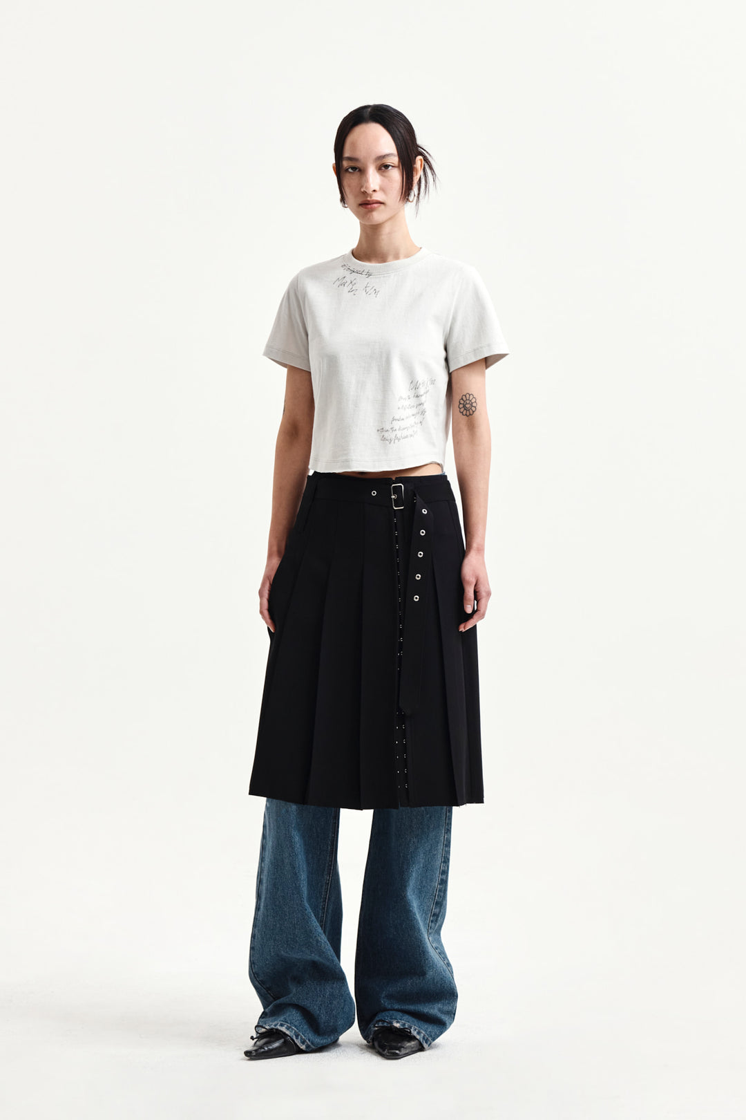 Matin Kim Graffiti Round Hem Crop Top — Cream