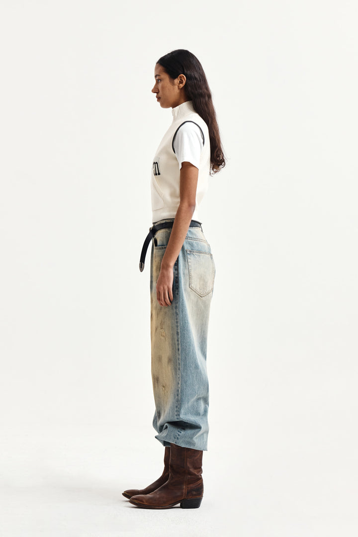Matin Kim Spell Point Knit Zip Up Vest — Ivory