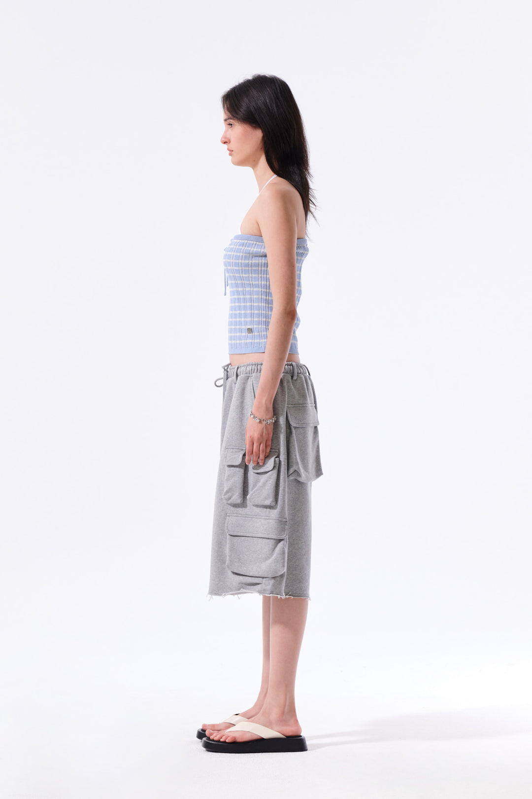 Matin Kim Stripe Knit Tube Top — Light Blue