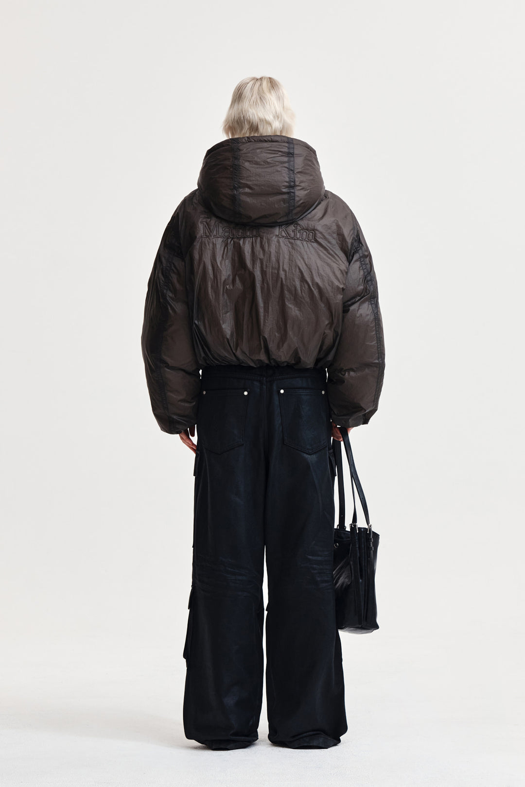 Matin Kim Back Logo Hoody Short Down Jumper — Charcoal