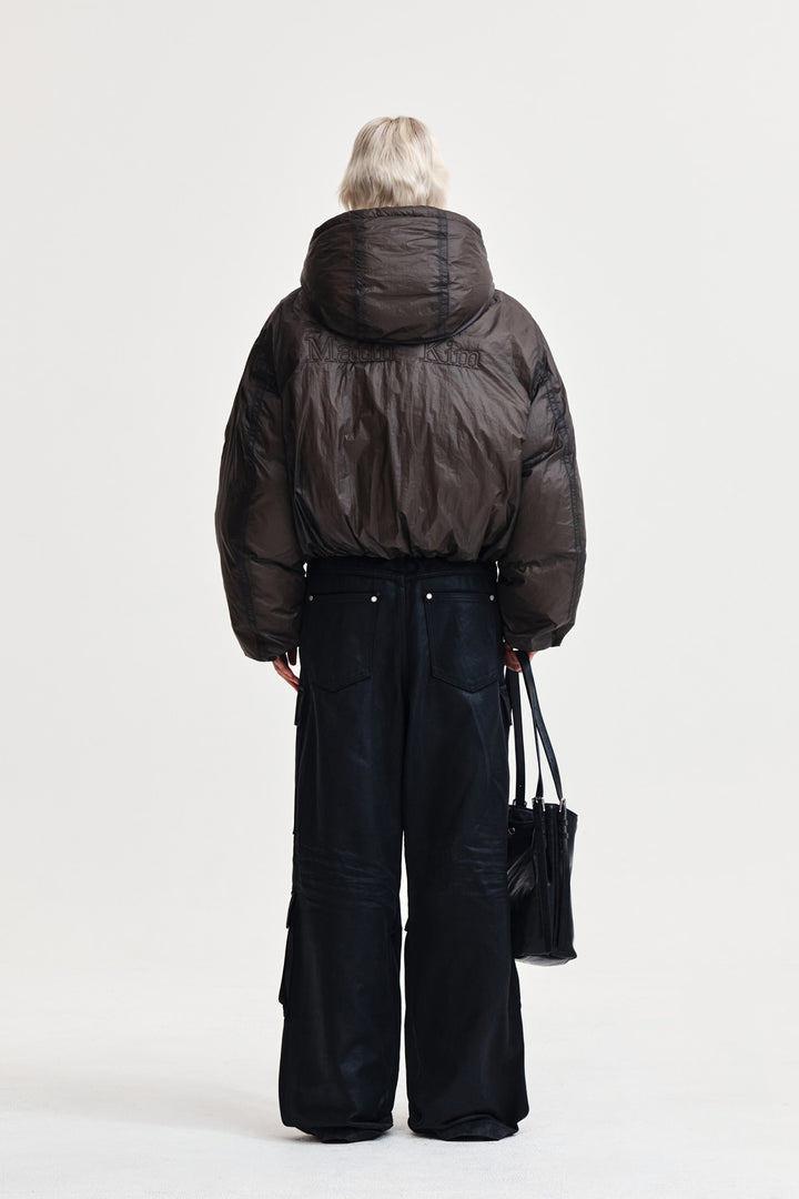 Matin Kim Back Logo Hoody Short Down Jumper — Charcoal