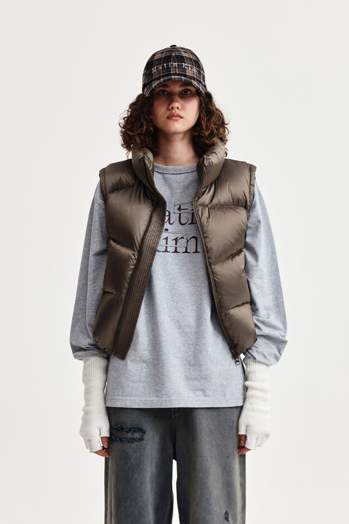 Matin Kim Unbalance Quilted Down Vest — Brown