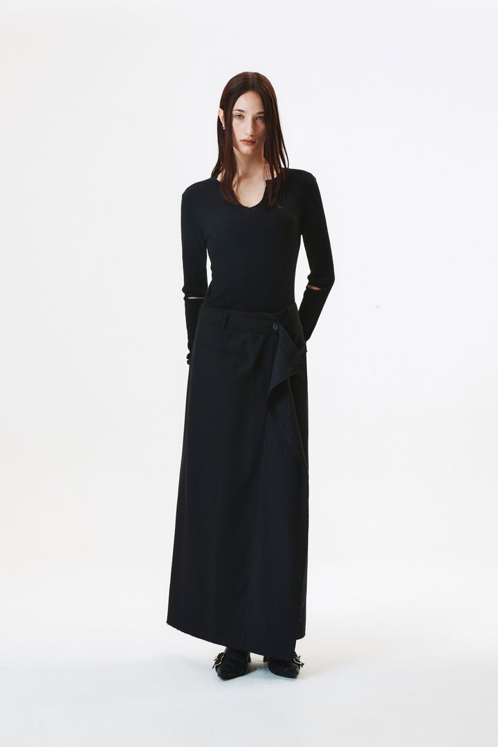 KIMMATIN Stripe Mix Maxi Wrap Skirt — Black