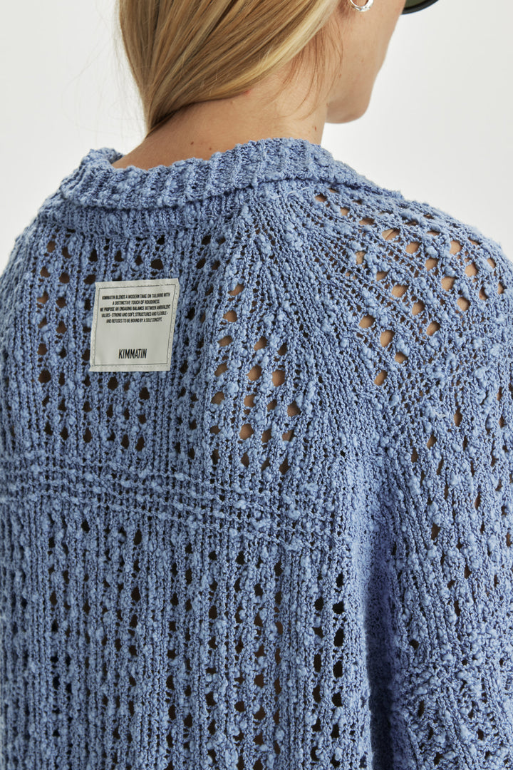 KIMMATIN Punching Knit Collar Top — Light Blue