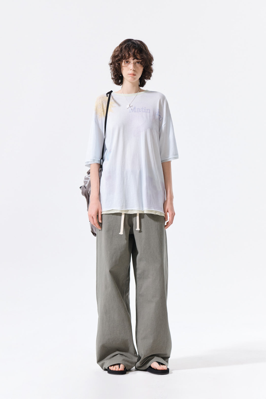 Matin Kim Sketch Graffiti Over Fit Top — Light Blue