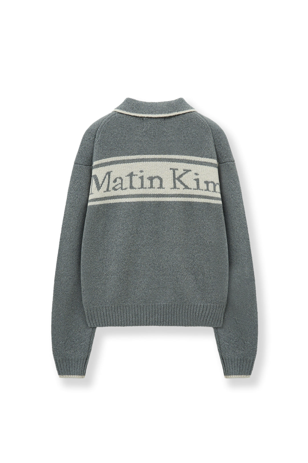 Matin Kim Back Logo Collar Knit Top — Gray