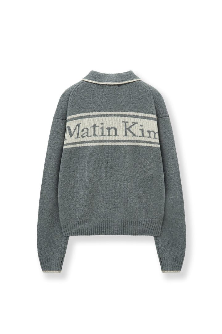 Matin Kim Back Logo Collar Knit Top — Gray
