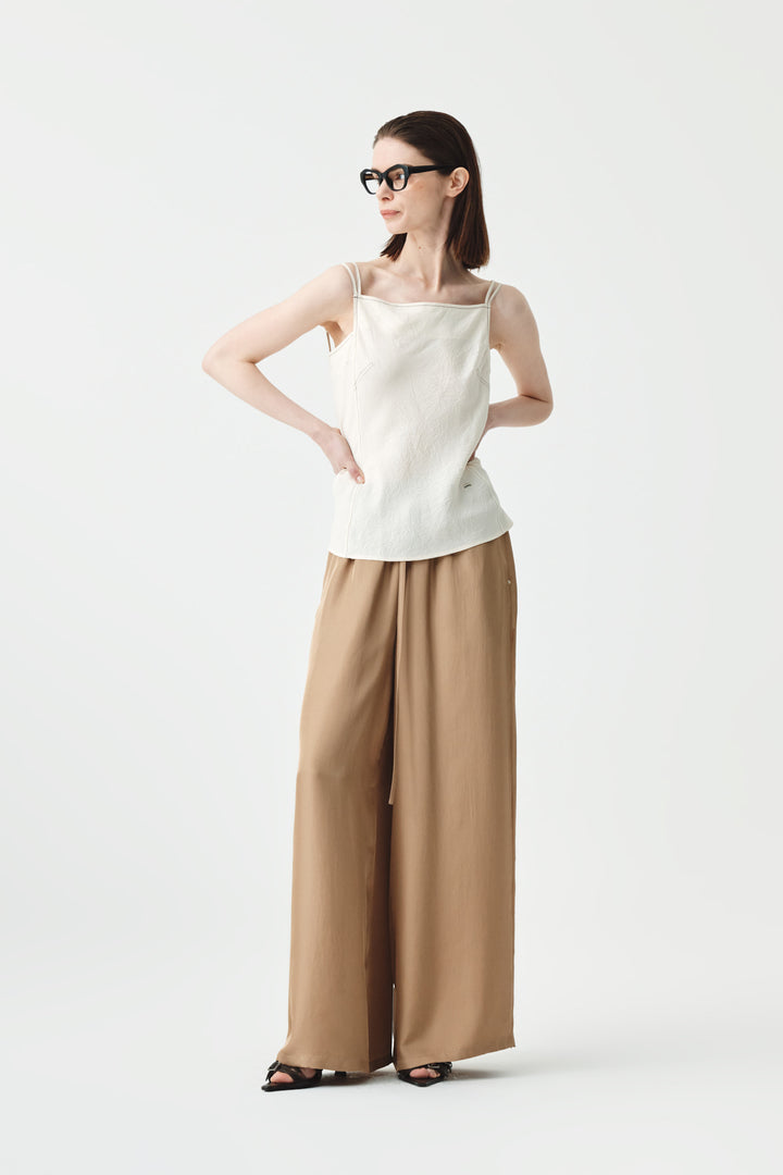 KIMMATIN Square Neck Crinkle Sleeveless — Ivory