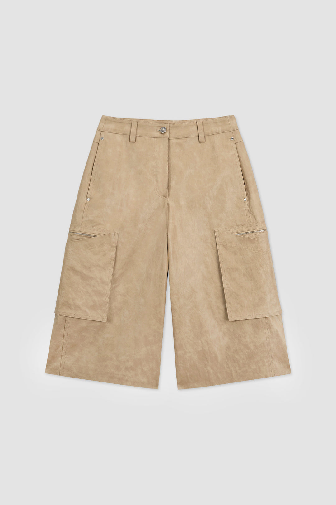 KIMMATIN Pocket Point Leather Bermuda — Beige