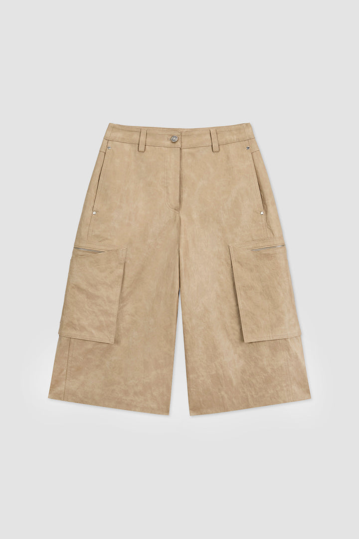 KIMMATIN Pocket Point Leather Bermuda — Beige