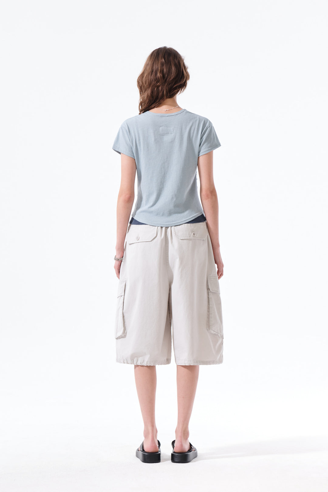 Matin Kim Washed Cotton Patch Pocket Bermudas — Light Grey