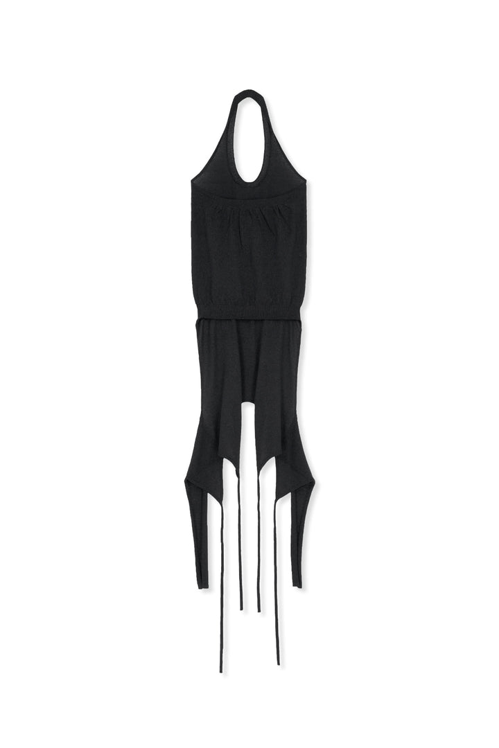 Matin Kim Layered Tie Halter Neck Knit Top — Black
