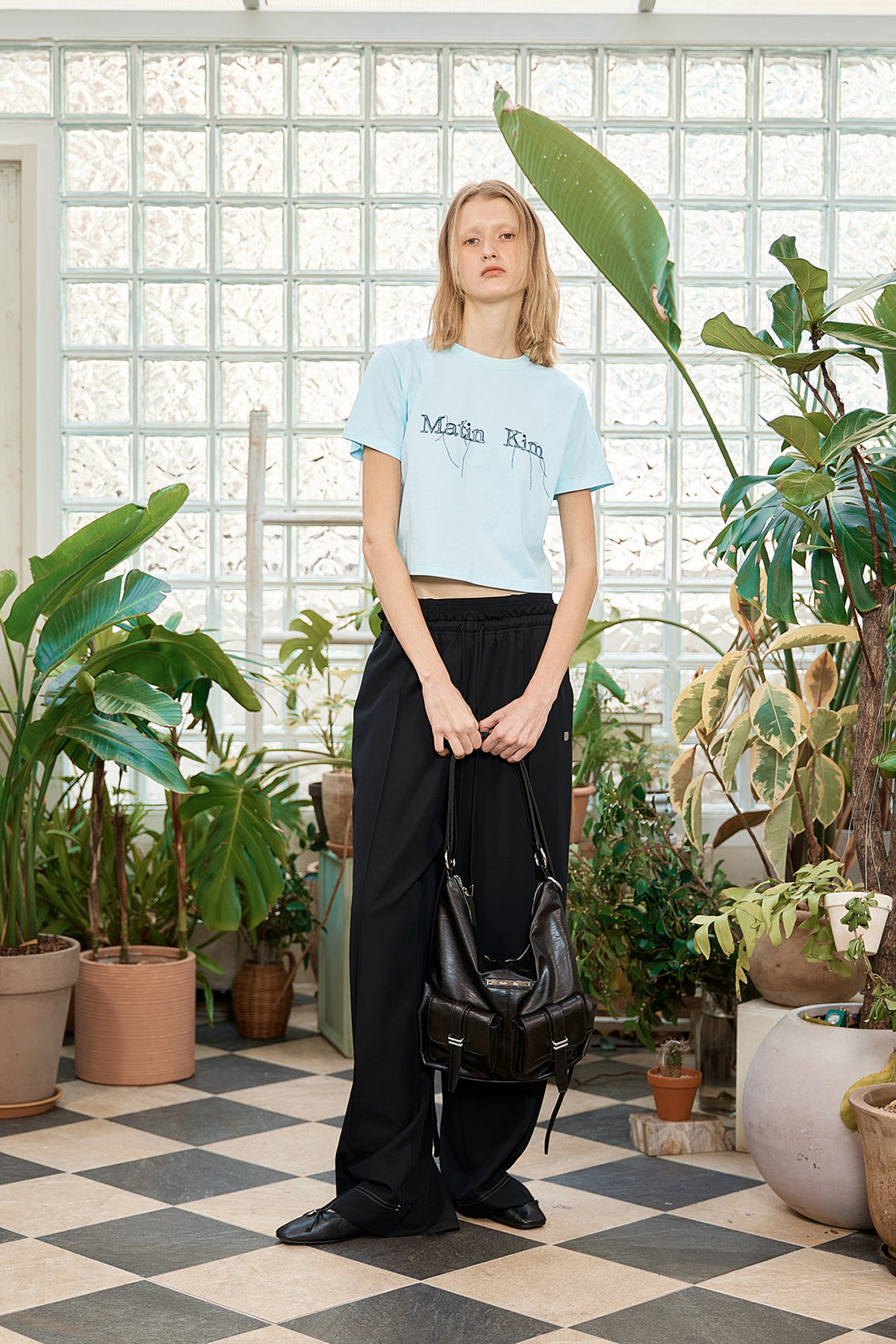 Matin Kim Logo Thread Point Crop Top — Light Blue