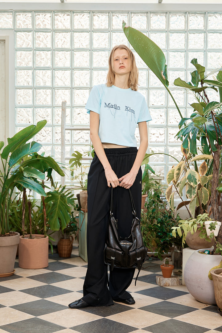 Matin Kim Logo Thread Point Crop Top — Light Blue