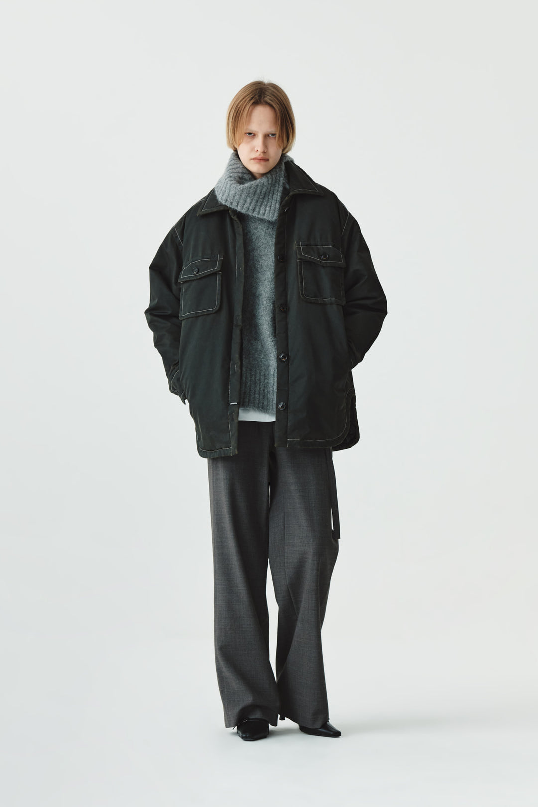 KIMMATIN Pocket Point Padded Shirt Jumper — Brown