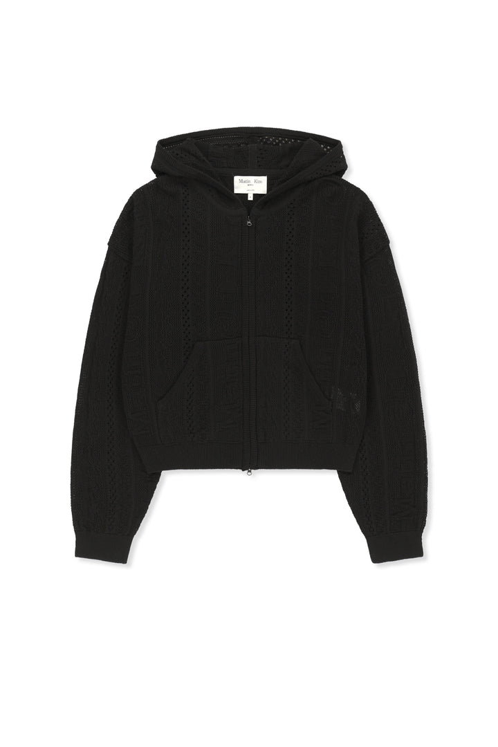 Matin Kim Mesh Logo Knit Zip Hoody — Black