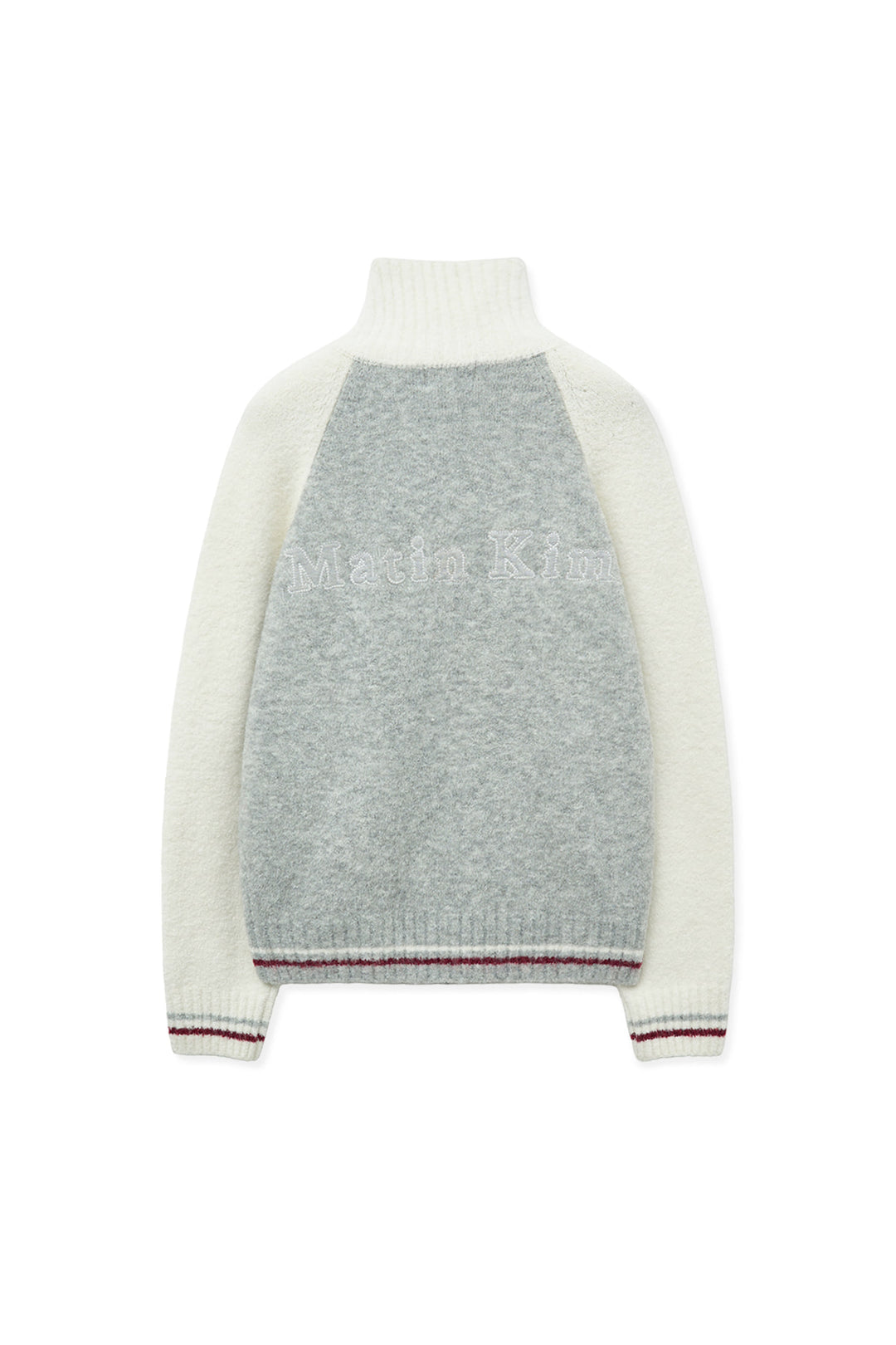 Matin Kim High Neck Raglan Zip Knit — Ivory