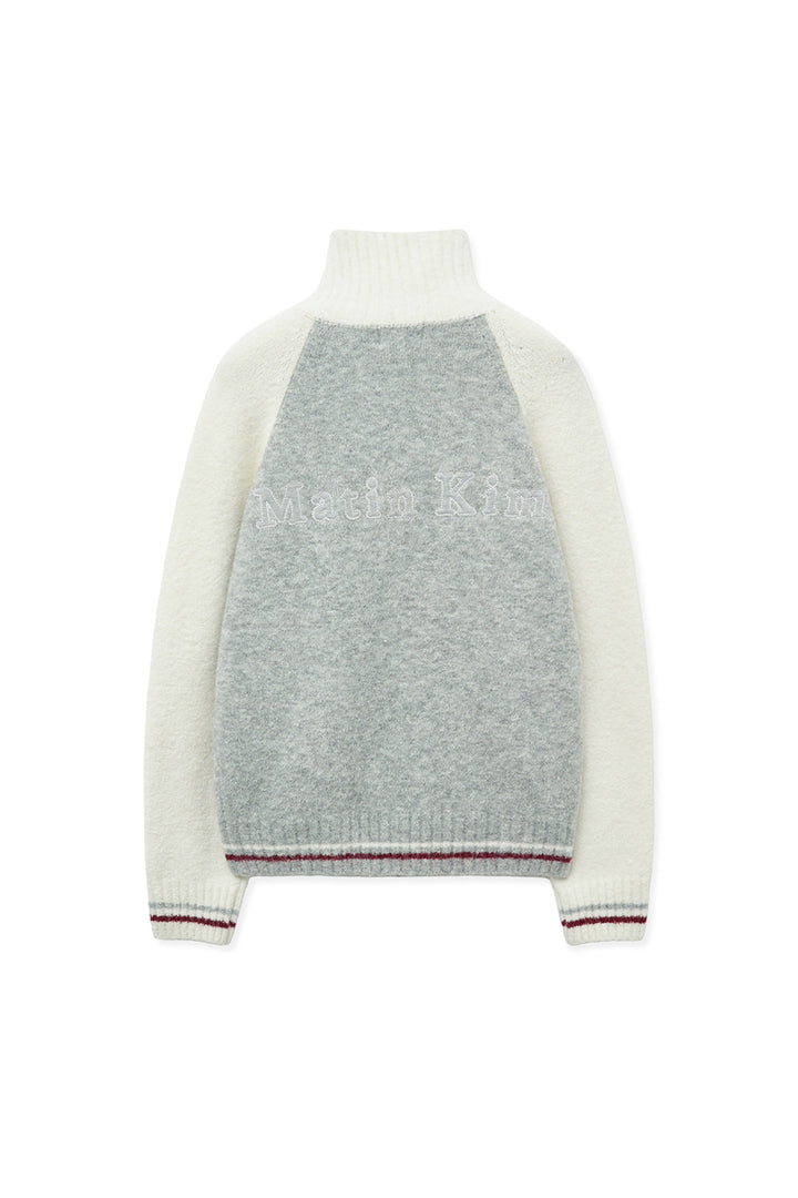 Matin Kim High Neck Raglan Zip Knit — Ivory