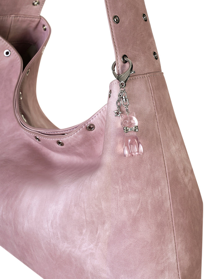 Stand Oil Cat Charm — Silver Star Keyring — Baby Pink