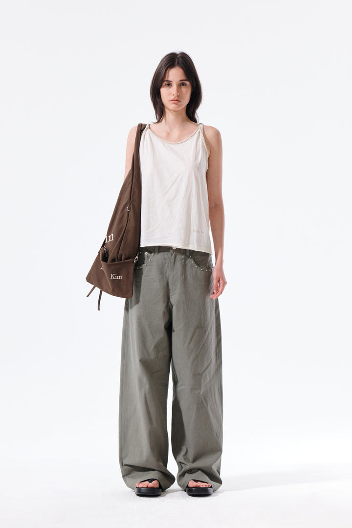 Matin Kim Stud Point Color Denim Pants — Khaki