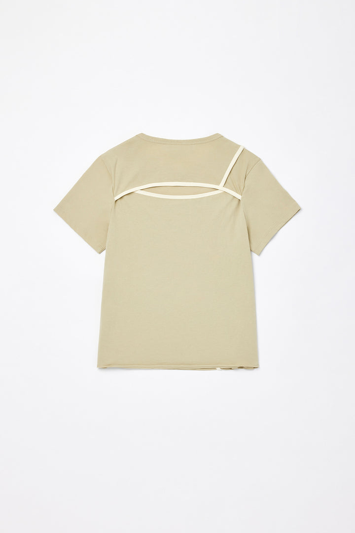 KIMMATIN Back Slit Slim Top in Light — Khaki