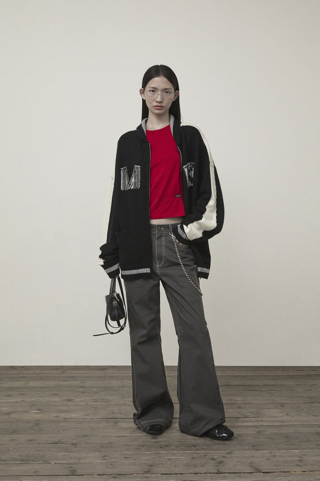 Matin Kim Initial Knit Zip Up — Black