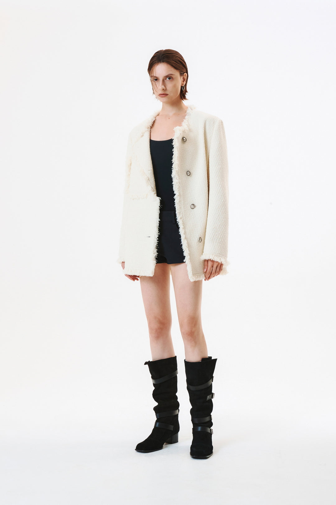 KIMMATIN Patch Pocket Tweed Jacket — Ivory