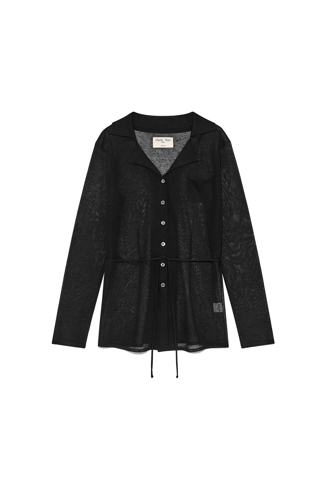 Matin Kim String Point Plain Long Cardigan — Black