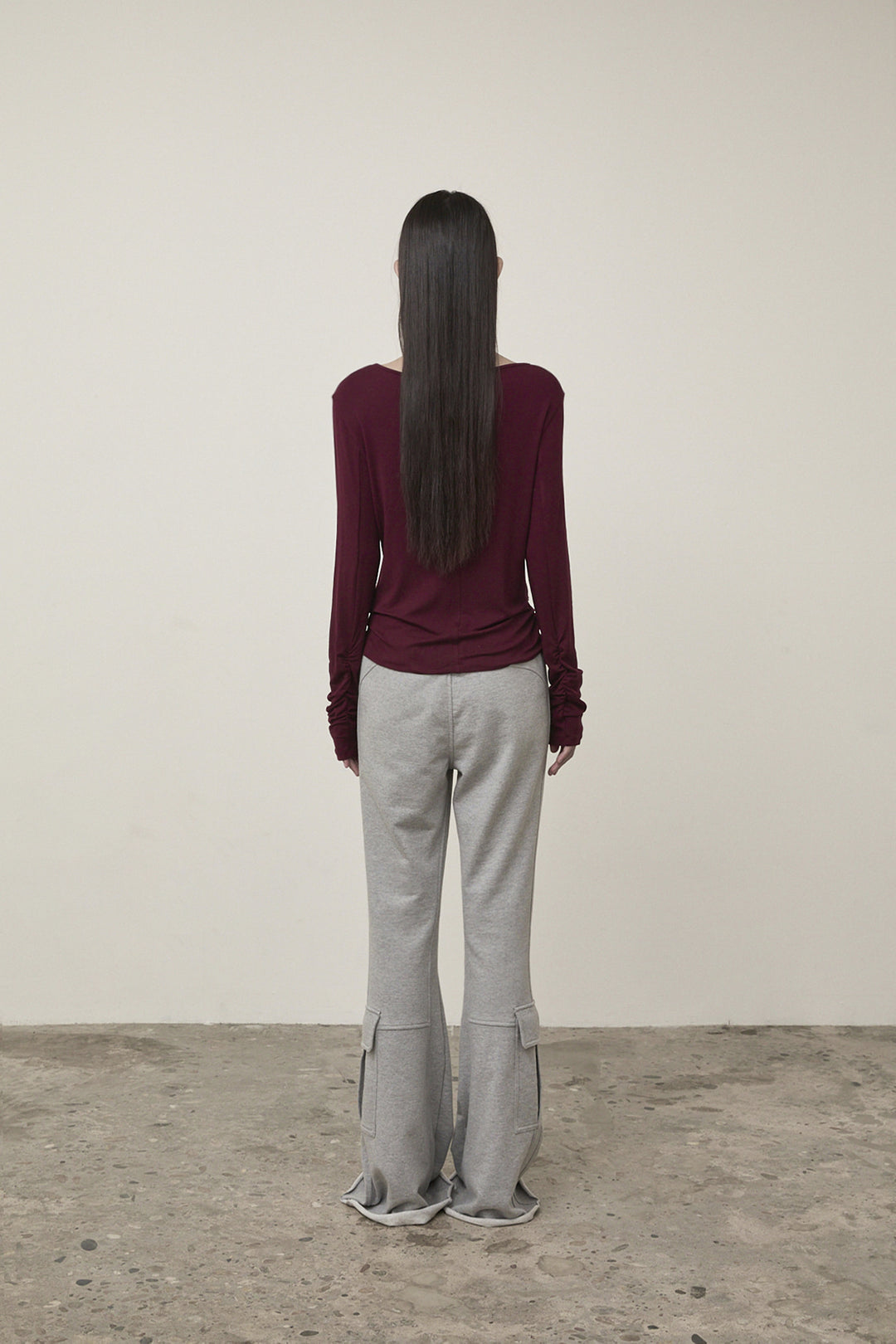 Matin Kim Henley Neck Shirring Top — Burgundy