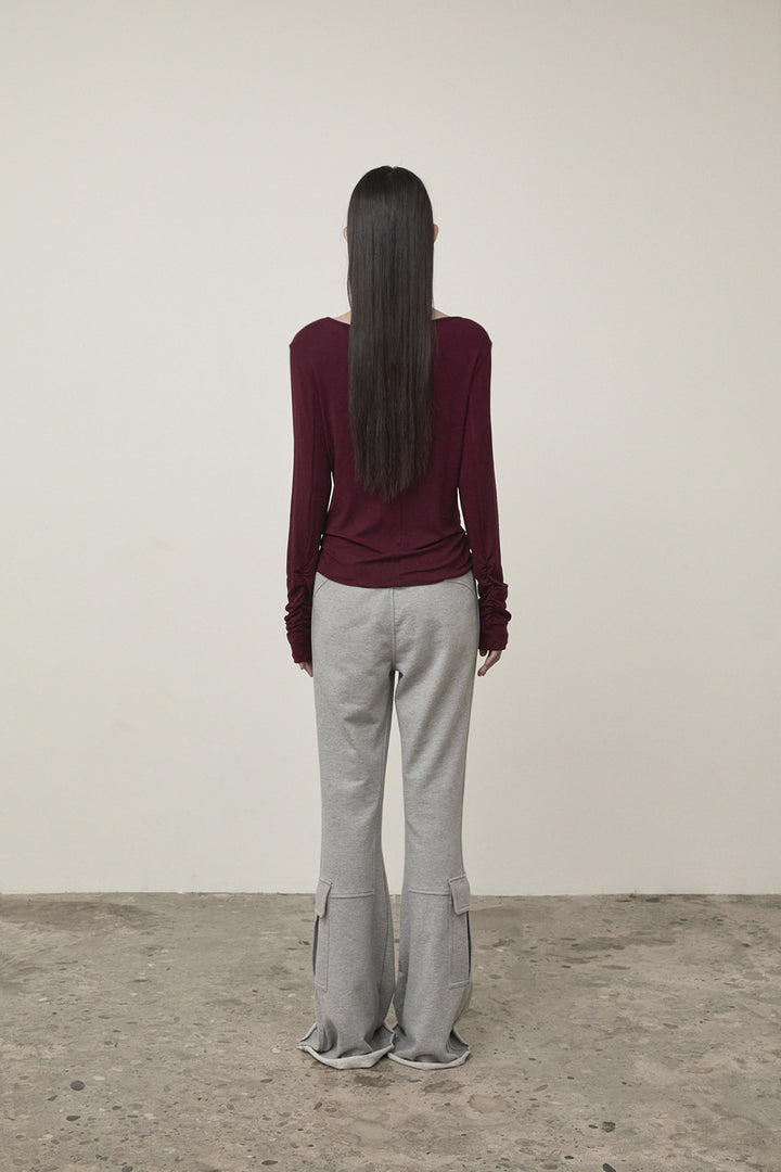 Matin Kim Henley Neck Shirring Top — Burgundy