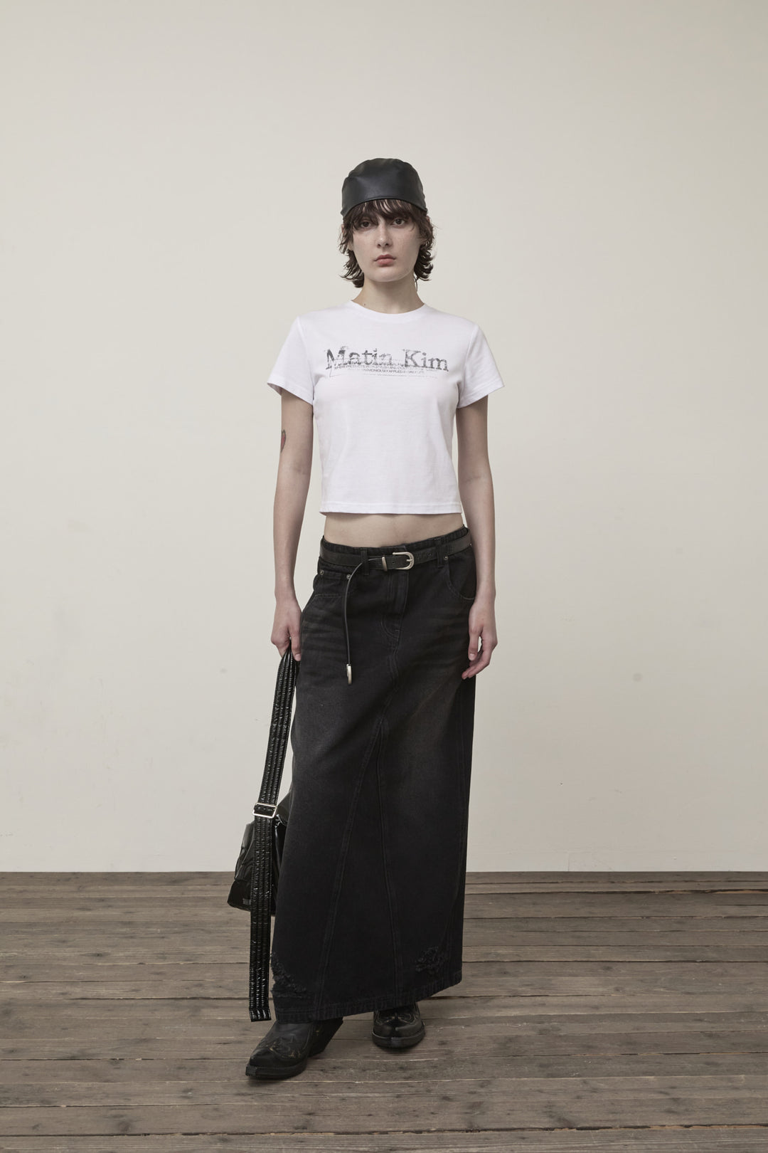 Matin Kim Stamp Logo Graphic Crop Top — White