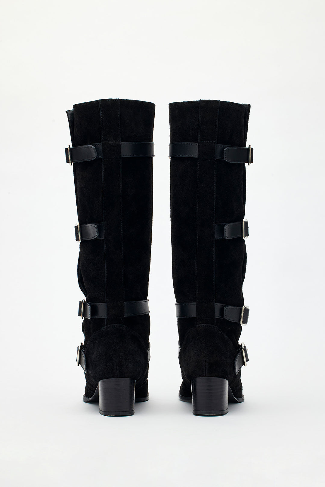 KIMMATIN Suede Buckle Long Boots — Black