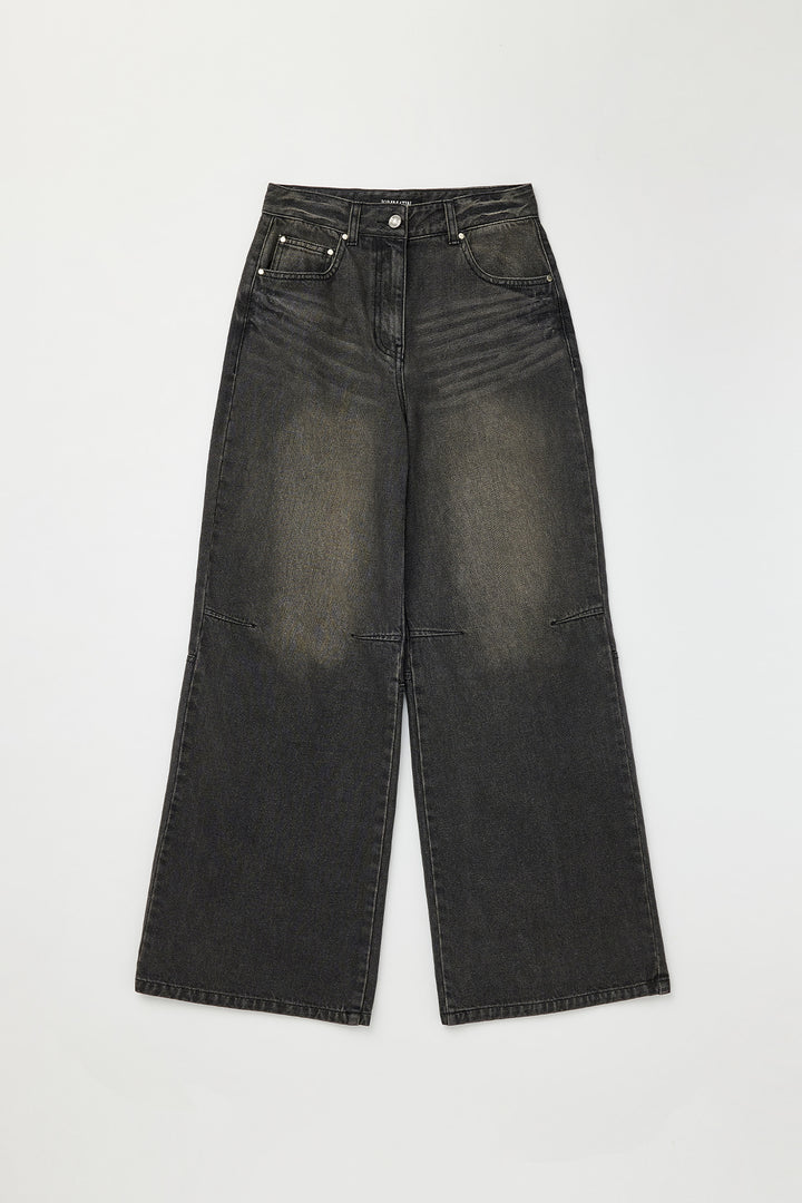KIMMATIN Knee Point Wide Denim Pants — Gray