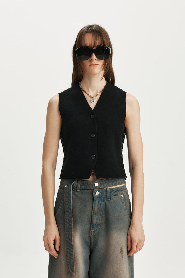 KIMMATIN Button Point Knit Vest — Black