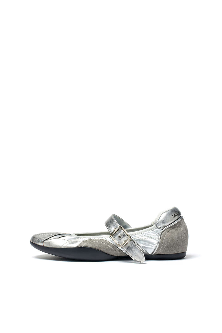 Matin Kim Shirring Point Round Mary Jane — Silver