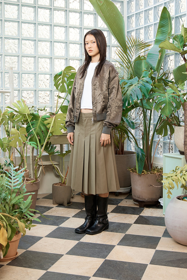Matin Kim Back Logo Crinkle Blouson — Khaki