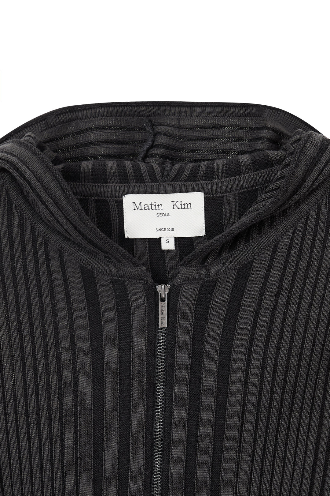 Matin Kim Logo Point Damage Slim Hoody Cardigan — Charcoal