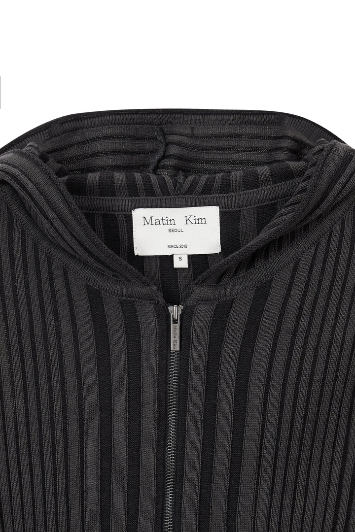 Matin Kim Logo Point Damage Slim Hoody Cardigan — Charcoal