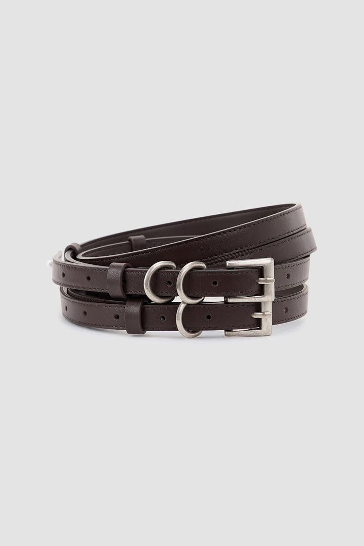 KIMMATIN Double Strap Leather Belt — Brown