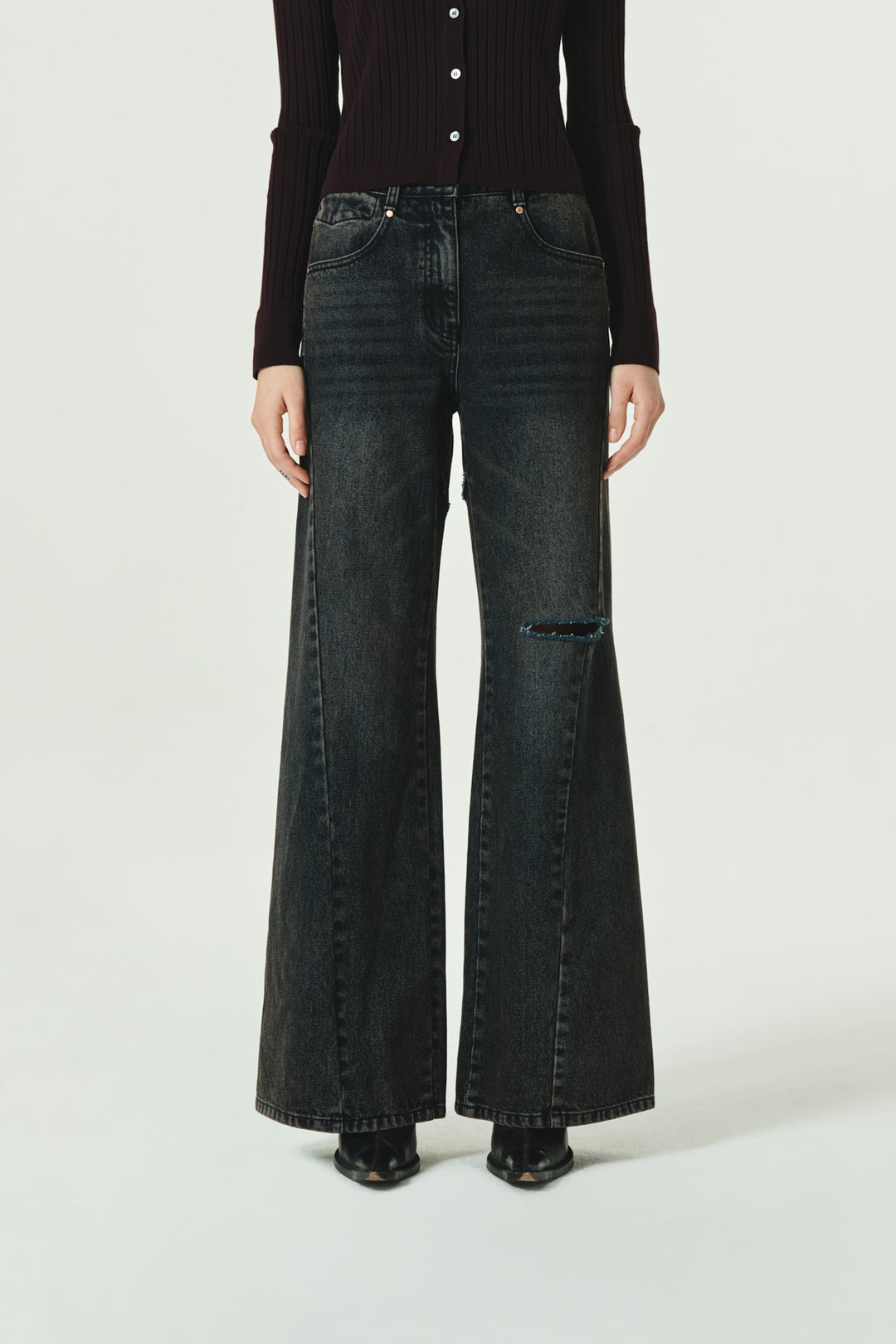 KIMMATIN Slit Point Flare Denim — Navy blue