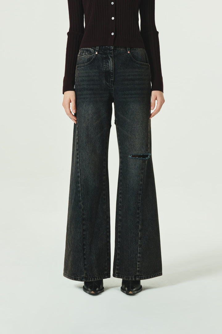 KIMMATIN Slit Point Flare Denim — Navy blue