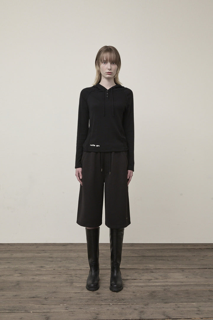 Matin Kim Button Hoody Raglan Knit — Black