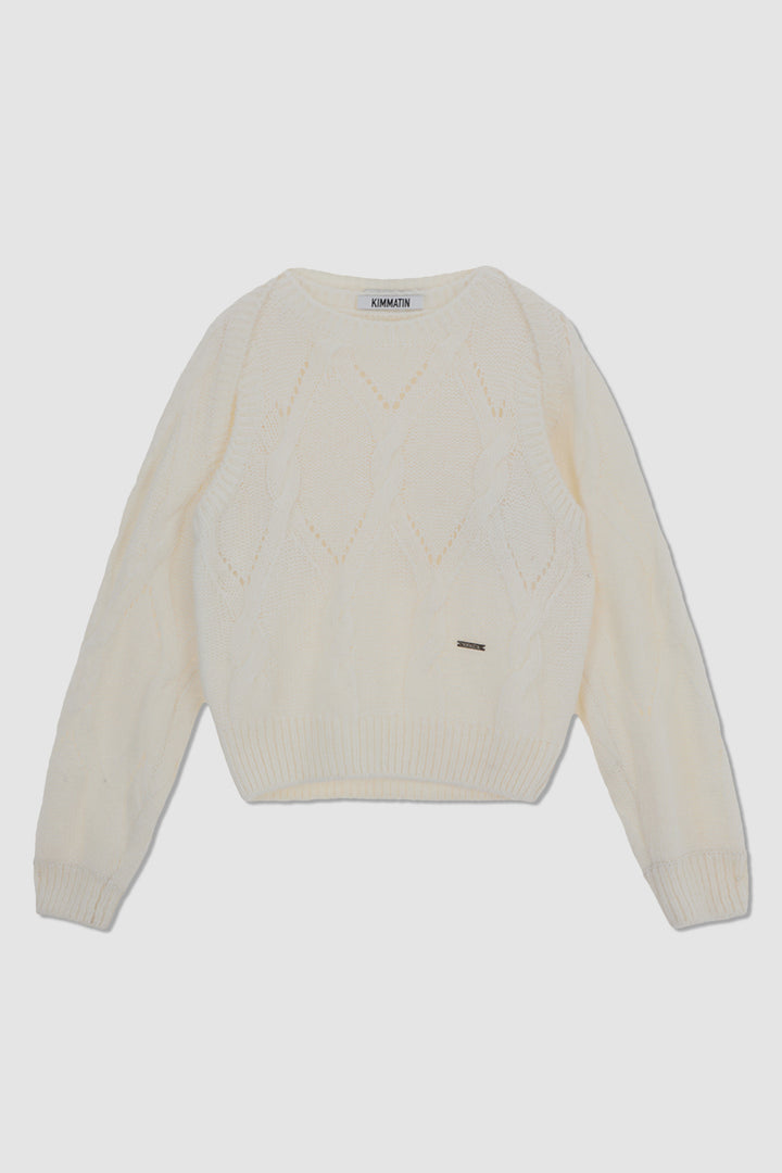 KIMMATIN Bolero Layered Cable Knit Pullover — Ivory