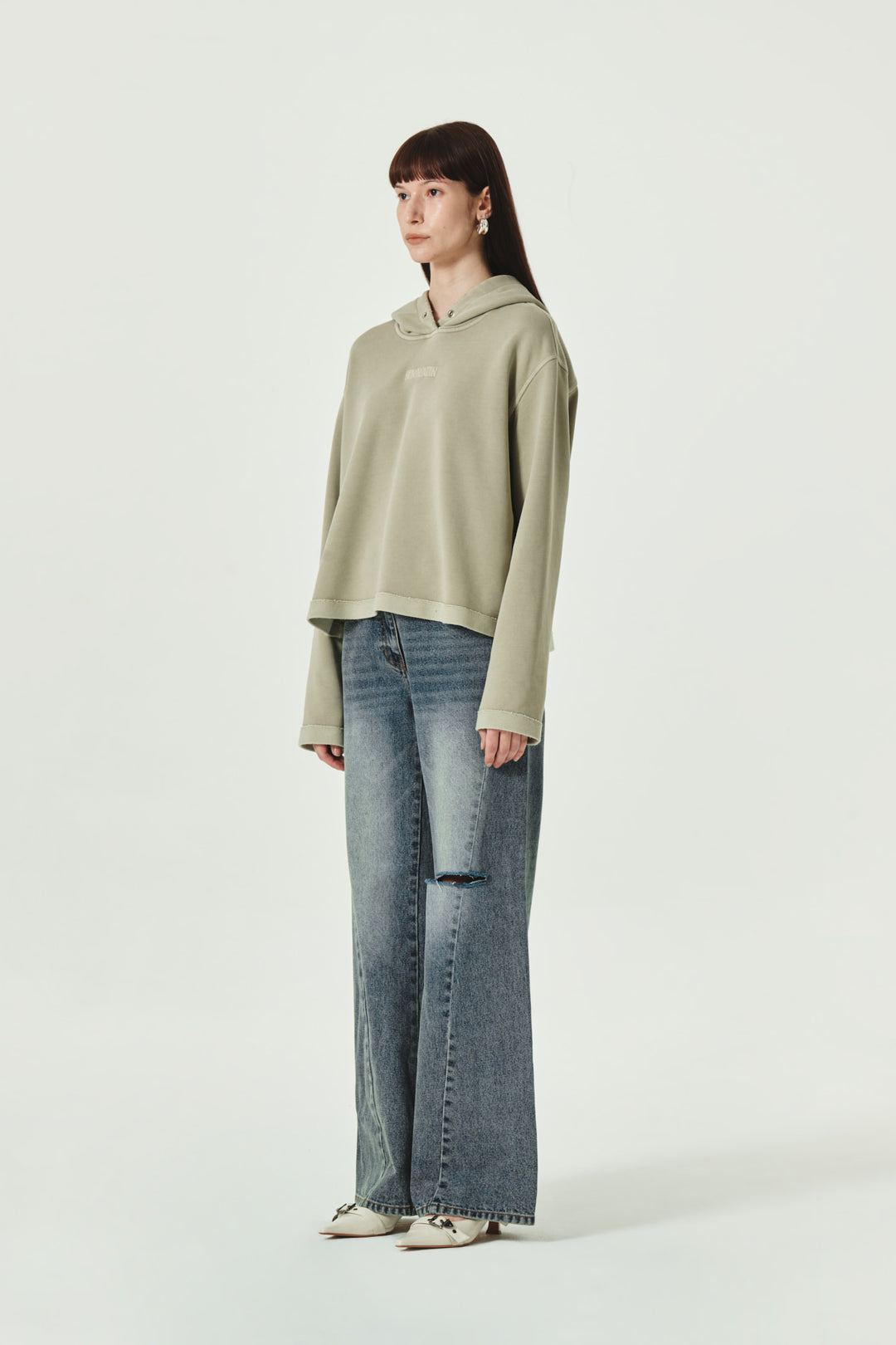 KIMMATIN Slit Point Flare Denim — Blue