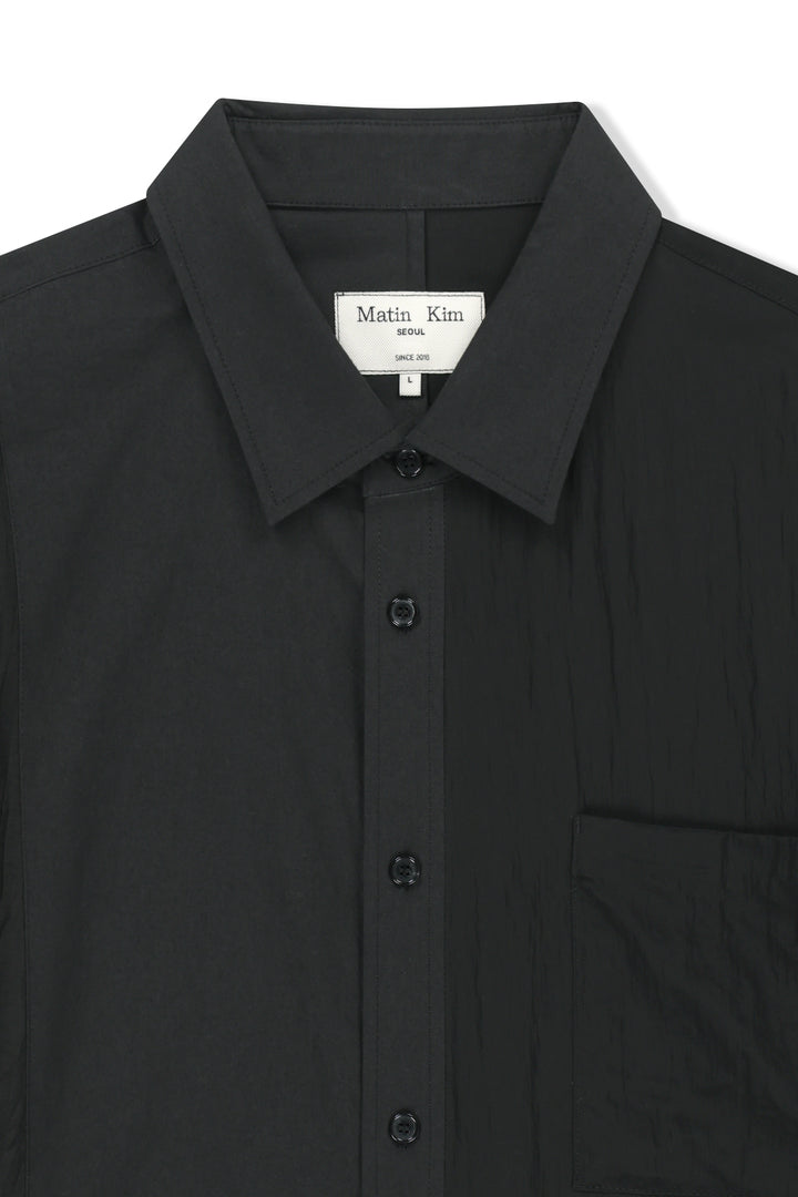 Matin Kim Mixed Panel Over Fit Shirt — Black