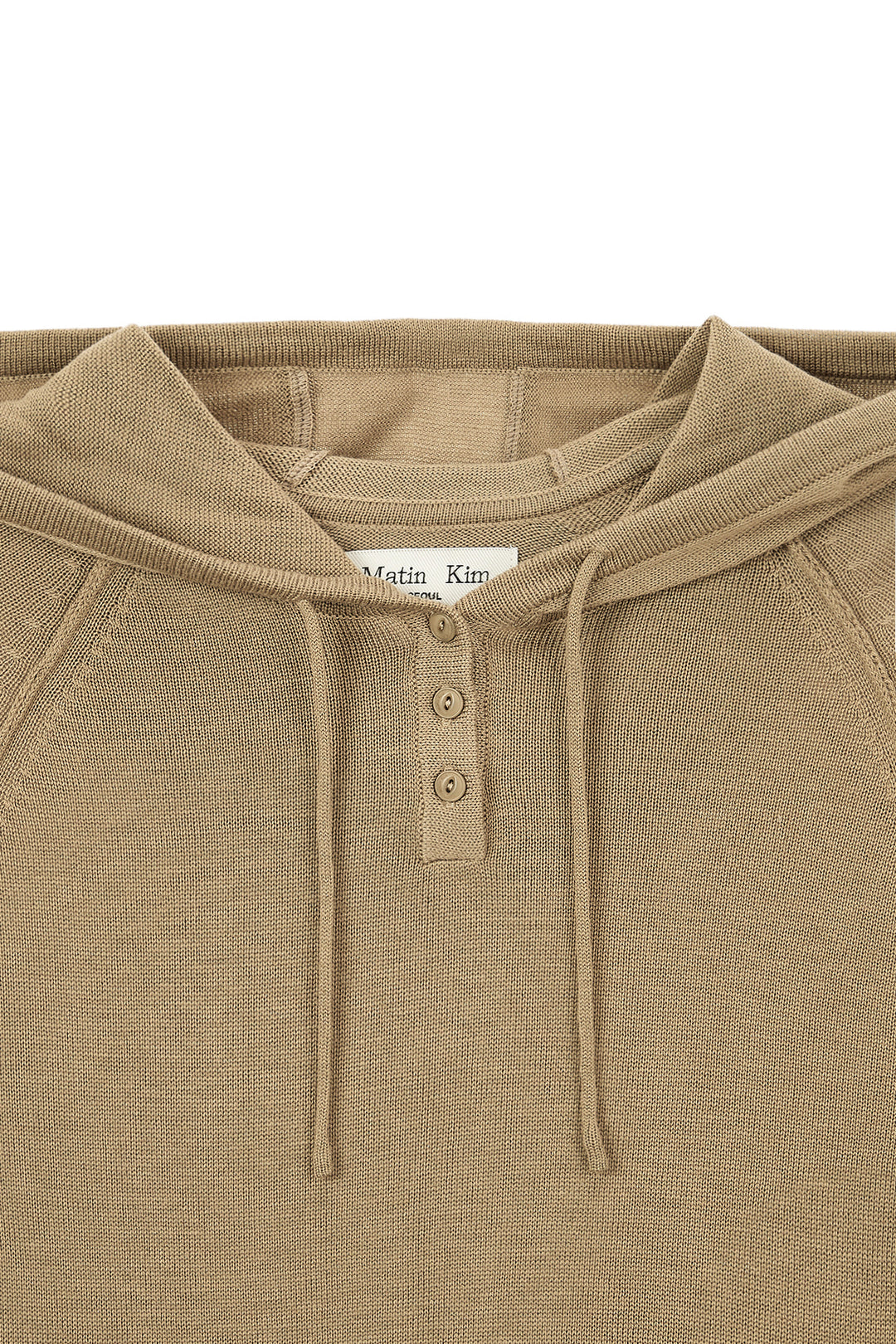 Matin Kim Button Hoody Raglan Knit — Khaki