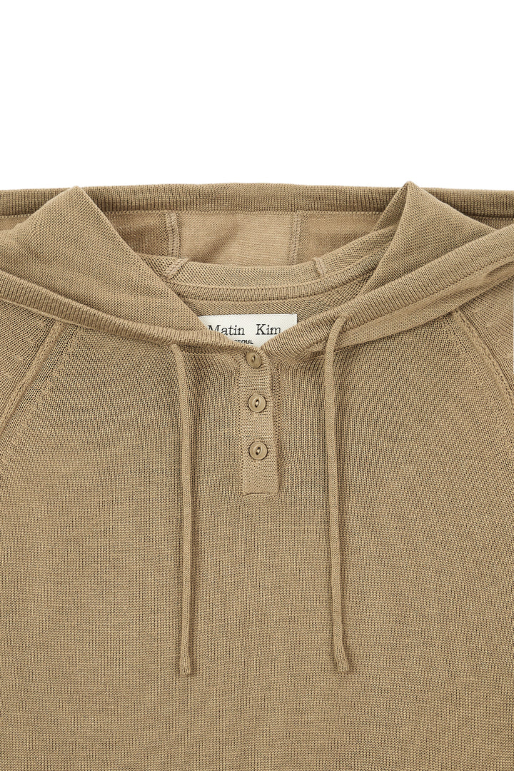 Matin Kim Button Hoody Raglan Knit — Khaki