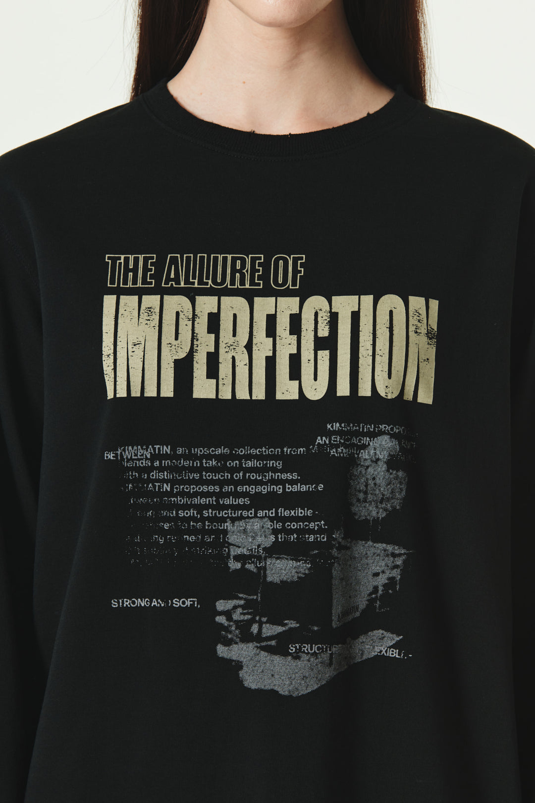 KIMMATIN Washed Printing Long Sleeve Top — Black