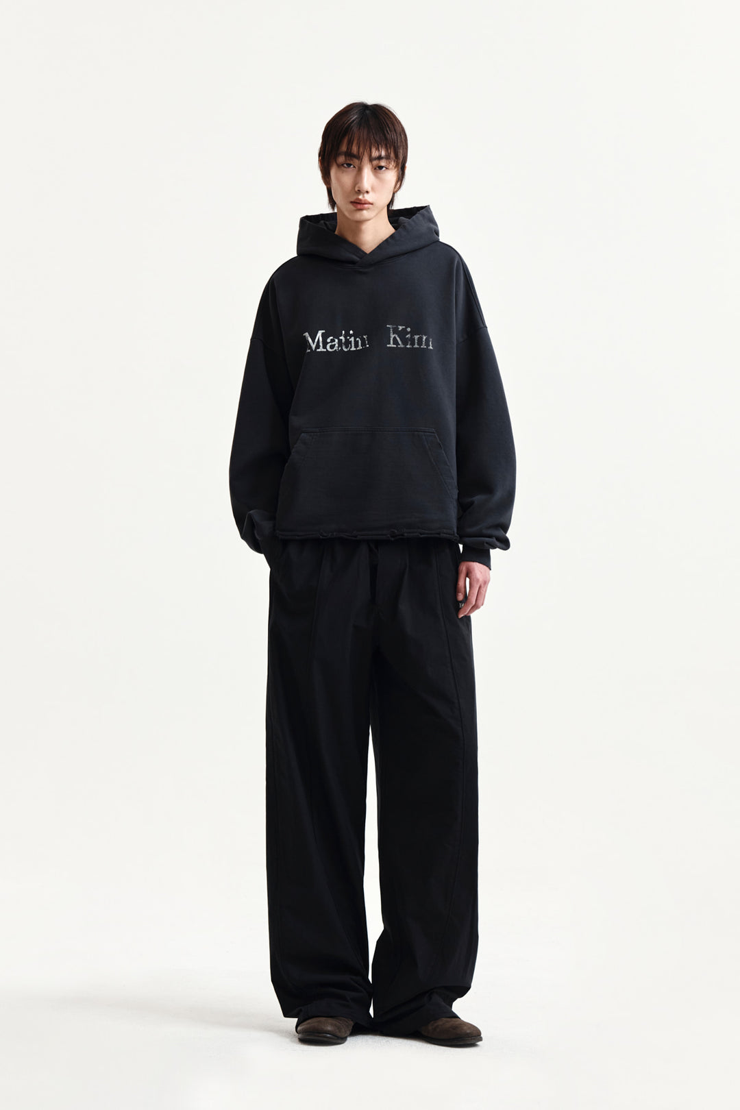Matin Kim Raw Edge Hem Sweat Hoody — Charcoal