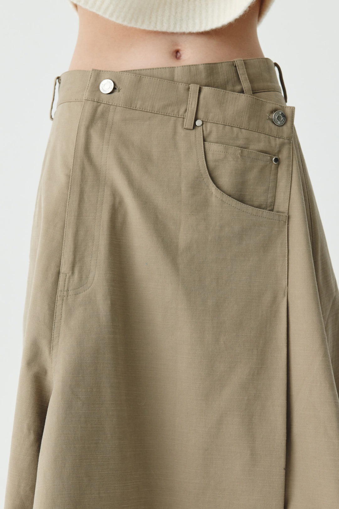 KIMMATIN Unbalance Cotton Flare Skirt — Beige
